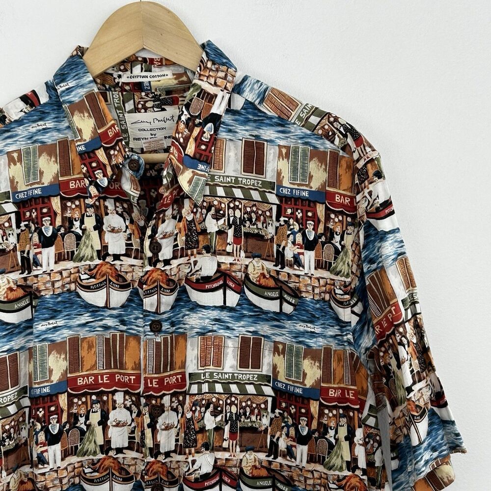 Reyn Spooner Guy Buffet Button Down Shirt Size Large Egyptian Cotton St. Tropez - Picture 2 of 7